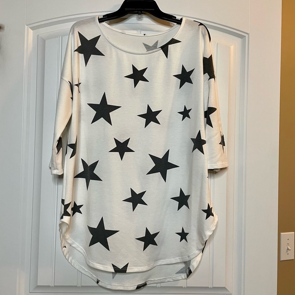 Charcoal Grey and White Boutique Star Tunic L